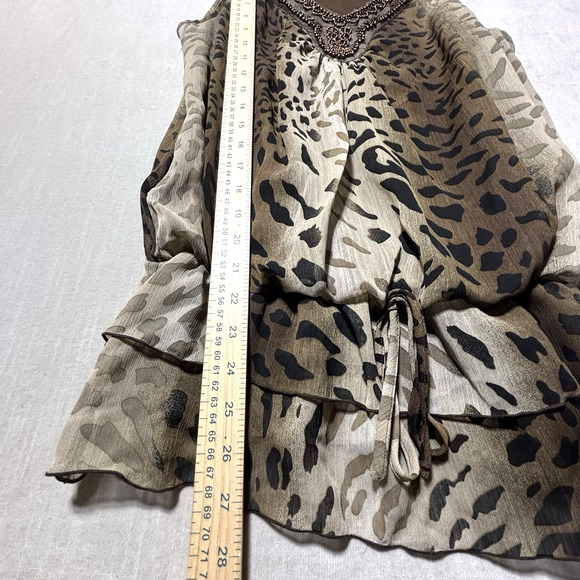 Zac Rachel Sleeveless Tunic Leopard Animal Print Beaded Sequin Ruffle Sz Medium - Picture 7 of 8